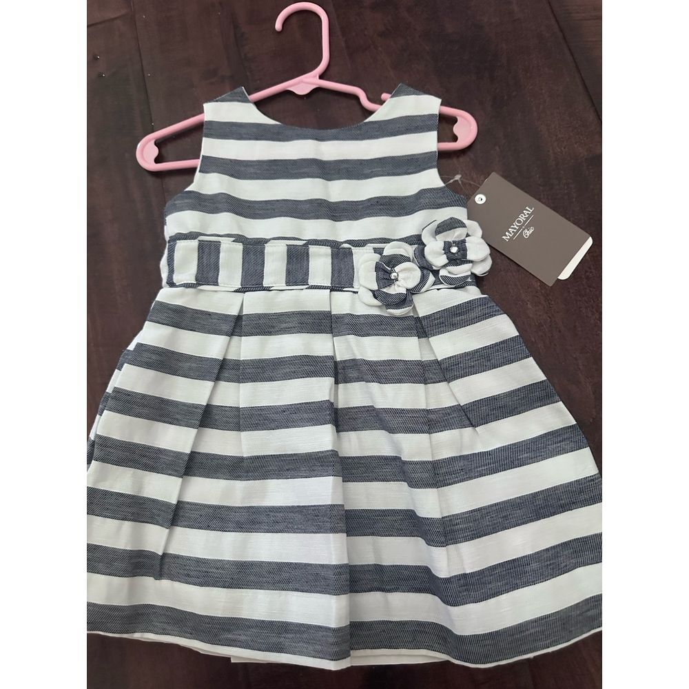 NWT mayoral Spanish‎ boutique dress size 2T nautical stripe flower accent